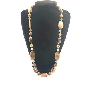 Vintage Brown Tan Acrylic Bead Gold Tone Spacer Beaded Necklace B#18